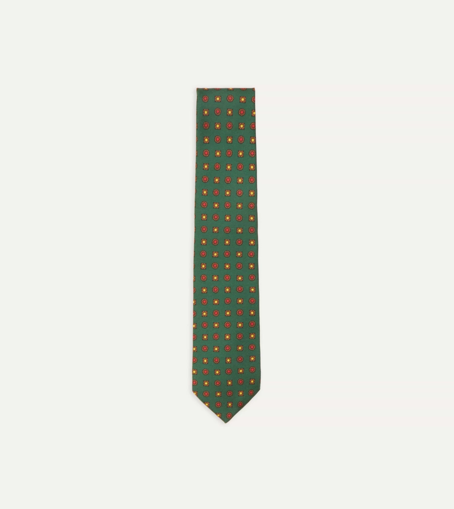 Green And Red Geometric Medallion Print Madder Twill Silk Tie 3 Green And Red Geometric Medallion Print Madder Twill Silk Tie