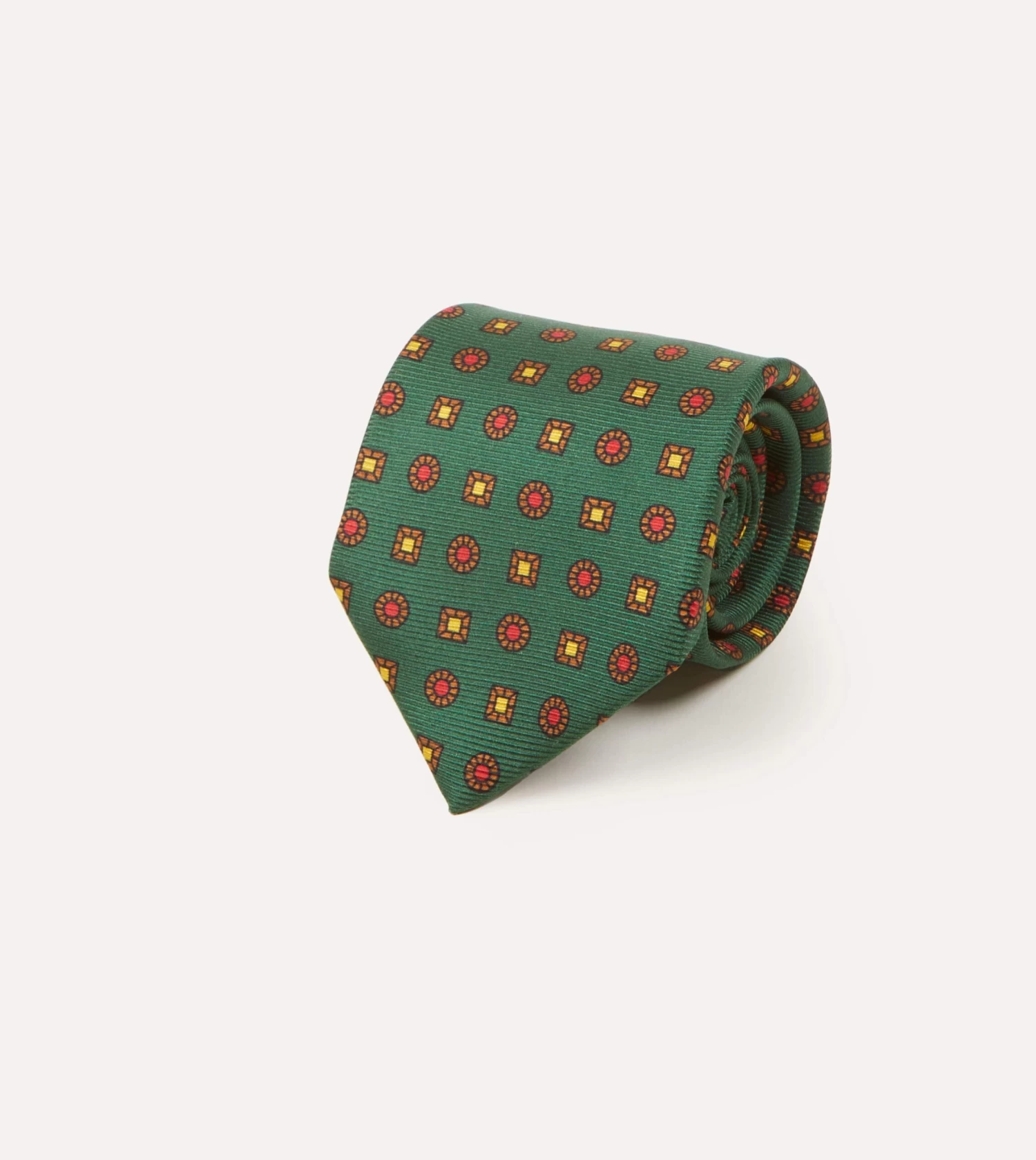 Green And Red Geometric Medallion Print Madder Twill Silk Tie 4 Green And Red Geometric Medallion Print Madder Twill Silk Tie - Image 2