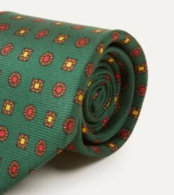 Green And Red Geometric Medallion Print Madder Twill Silk Tie 9 Green And Red Geometric Medallion Print Madder Twill Silk Tie -Drakes Shop DR1AA122794 02401 3