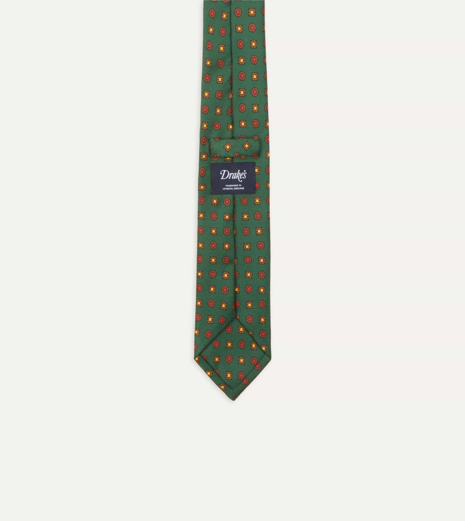Green And Red Geometric Medallion Print Madder Twill Silk Tie 7 Green And Red Geometric Medallion Print Madder Twill Silk Tie - Image 5