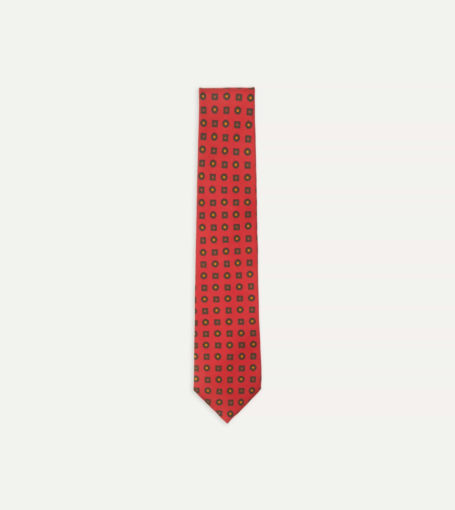 Red And Green Geometric Medallion Print Madder Twill Silk Tie 3 Red And Green Geometric Medallion Print Madder Twill Silk Tie