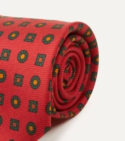 Red And Green Geometric Medallion Print Madder Twill Silk Tie 9 Red And Green Geometric Medallion Print Madder Twill Silk Tie -Drakes Shop DR1AA122794 03701 3