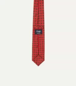 Red And Green Geometric Medallion Print Madder Twill Silk Tie 11 Red And Green Geometric Medallion Print Madder Twill Silk Tie -Drakes Shop DR1AA122794 03701 5