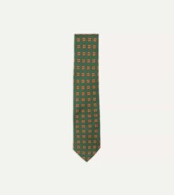 Green And Gold Diamond Medallion Print Madder Twill Silk Tie