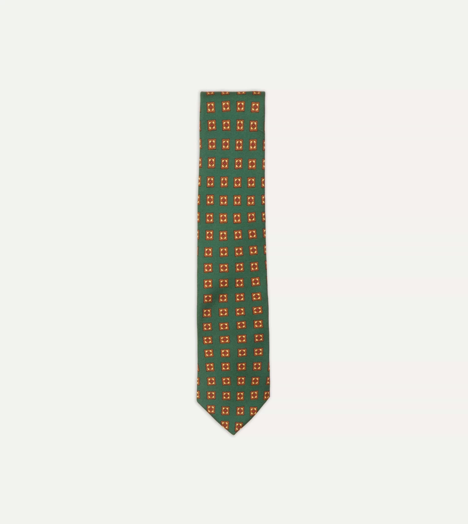 Green And Gold Diamond Medallion Print Madder Twill Silk Tie 3 Green And Gold Diamond Medallion Print Madder Twill Silk Tie
