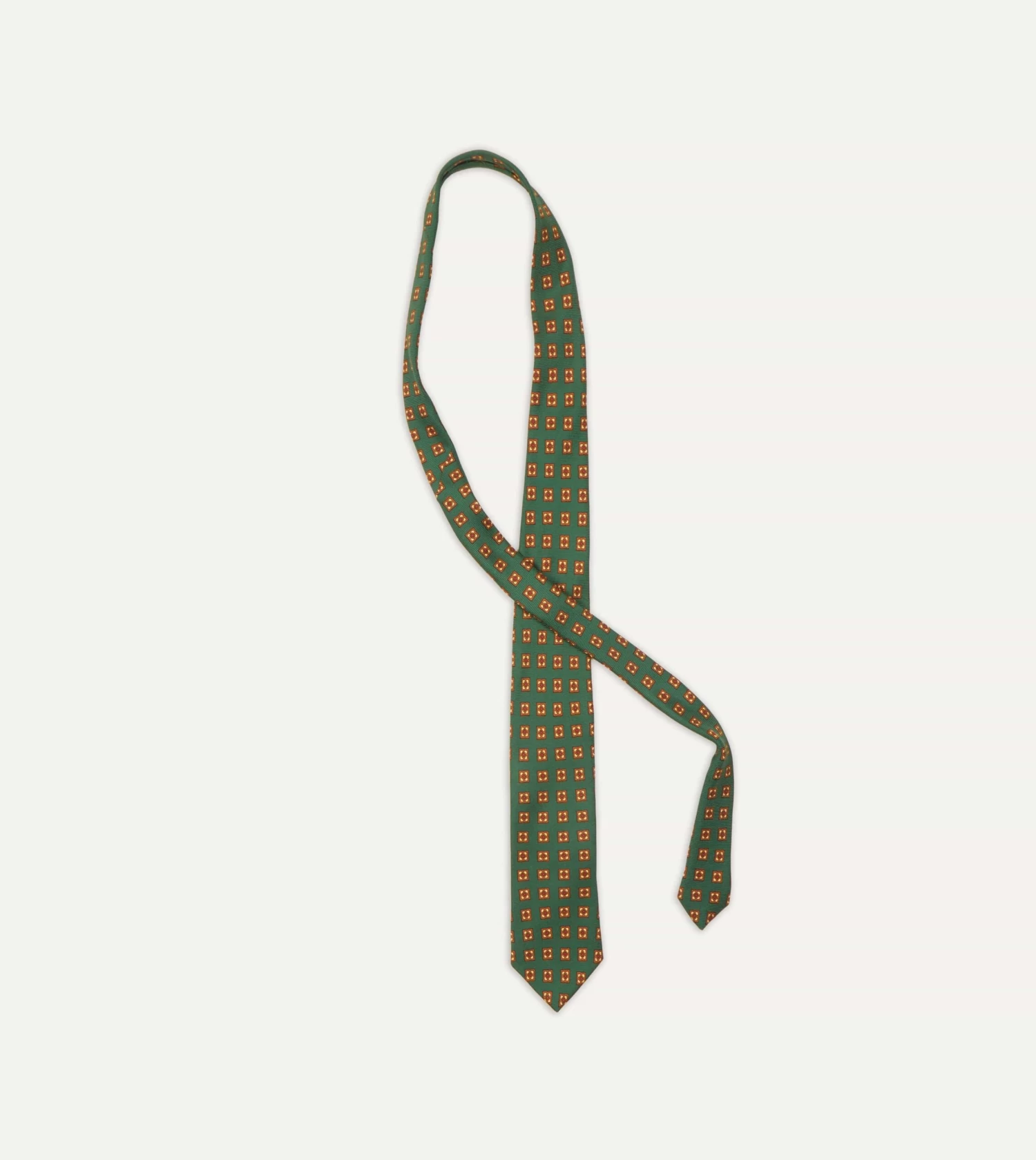 Green And Gold Diamond Medallion Print Madder Twill Silk Tie 6 Green And Gold Diamond Medallion Print Madder Twill Silk Tie - Image 4