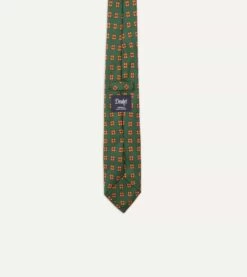 Green And Gold Diamond Medallion Print Madder Twill Silk Tie 11 Green And Gold Diamond Medallion Print Madder Twill Silk Tie -Drakes Shop DR1AA122797 02401 5 complabel