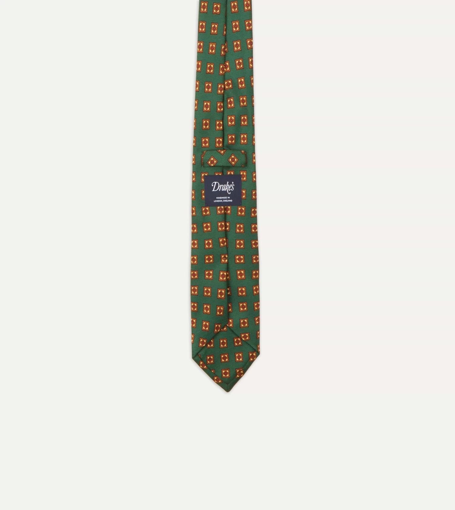 Green And Gold Diamond Medallion Print Madder Twill Silk Tie 7 Green And Gold Diamond Medallion Print Madder Twill Silk Tie - Image 5