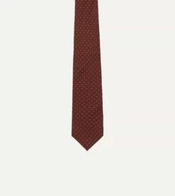 Brown Micro Geometric Print Silk Twill Self Tipped Tie -Drakes Shop DR1AA122798 05301 3