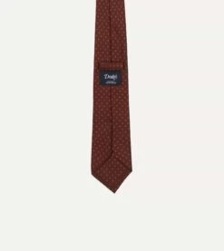 Brown Micro Geometric Print Silk Twill Self Tipped Tie -Drakes Shop DR1AA122798 05301 4