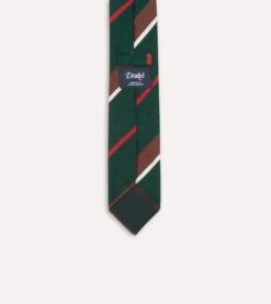 Green, Brown And White Stripe Shantung Silk Tie -Drakes Shop DR1AA2 22771 05 402 6