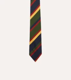 Navy, Red, Green And Yellow Stripe Silk Self Tipped Tie -Drakes Shop DR1AA221211 04402 3