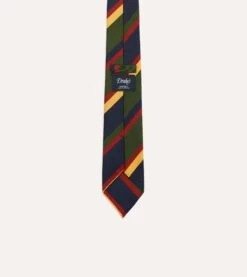 Navy, Red, Green And Yellow Stripe Silk Self Tipped Tie -Drakes Shop DR1AA221211 04402 4
