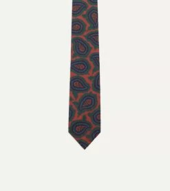 Red Big Paisley Print 40oz Madder Silk Tie -Drakes Shop DR1AAG19545 03701 3