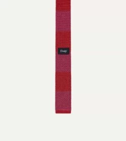 Pink And Red Block Stripe Knitted Silk Tie 8 Pink And Red Block Stripe Knitted Silk Tie -Drakes Shop DR1AAK20909 03992 4