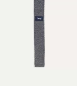 Grey Knitted Cashmere Wool Solid Colour Tie -Drakes Shop DR1AAK20914 03600 5 e3fb74b4 f533 410f 9f42 08e7d8820dfb