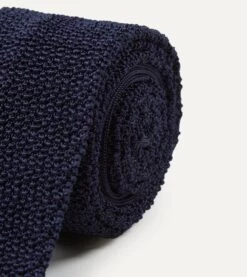 Navy Knitted Silk Solid Colour Tie -Drakes Shop DR1AAK21442 01250 3