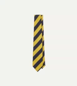 Navy And Yellow Broad Stripe Silk Tipped Tie