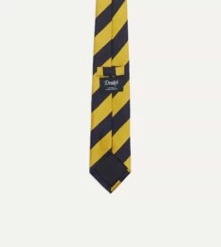 Navy And Yellow Broad Stripe Silk Tipped Tie -Drakes Shop DR1AAN23111 01502 4