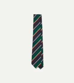 Green, Navy And Red Multi Stripe Silk Tipped Tie