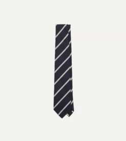 Navy And Ecru Stripe Repp Silk Tie