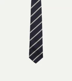 Navy And Ecru Stripe Repp Silk Tie -Drakes Shop DR1AAN23114 01252 3