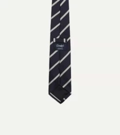 Navy And Ecru Stripe Repp Silk Tie -Drakes Shop DR1AAN23114 01252 4