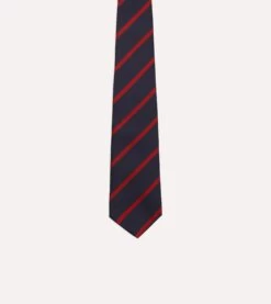 Navy And Red Stripe Repp Silk Tie -Drakes Shop DR1AAN23114 02252 3