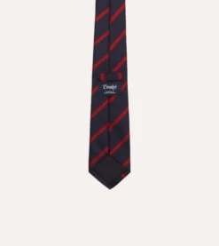 Navy And Red Stripe Repp Silk Tie -Drakes Shop DR1AAN23114 02252 4