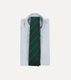 Green And Red Stripe Repp Silk Tie -Drakes Shop DR1AAN23114 03402 1