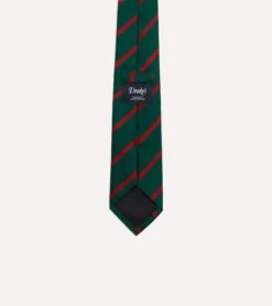 Green And Red Stripe Repp Silk Tie -Drakes Shop DR1AAN23114 03402 4