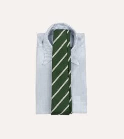 Green And Ecru Stripe Repp Silk Tie -Drakes Shop DR1AAN23114 04402 1