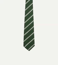 Green And Ecru Stripe Repp Silk Tie -Drakes Shop DR1AAN23114 04402 3