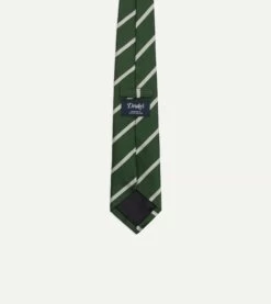 Green And Ecru Stripe Repp Silk Tie -Drakes Shop DR1AAN23114 04402 4