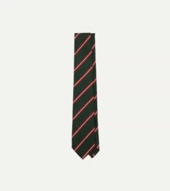Green, Red And Ecru Stripe Silk Tipped Tie