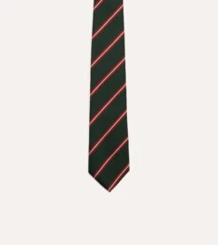 Green, Red And Ecru Stripe Silk Tipped Tie -Drakes Shop DR1AAN23115 01402 3