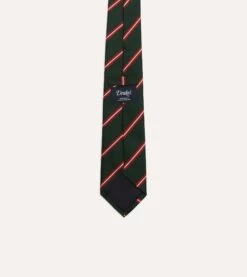 Green, Red And Ecru Stripe Silk Tipped Tie -Drakes Shop DR1AAN23115 01402 4