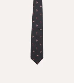 Navy Red Pennant Motif Silk Tipped Tie -Drakes Shop DR1AAN23122 01251 3