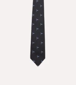 Navy Blue Pennant Motif Silk Tipped Tie -Drakes Shop DR1AAN23122 02251 3