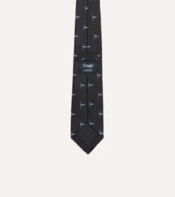 Navy Blue Pennant Motif Silk Tipped Tie -Drakes Shop DR1AAN23122 02251 4
