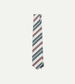 Ecru And Green Multi Stripe Mogador Tipped Tie