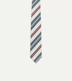 Ecru And Green Multi Stripe Mogador Tipped Tie -Drakes Shop DR1AAN23127 01402 3