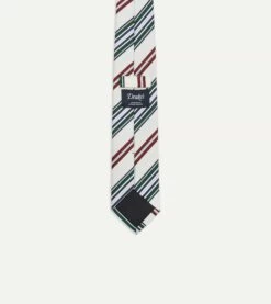 Ecru And Green Multi Stripe Mogador Tipped Tie -Drakes Shop DR1AAN23127 01402 4