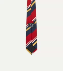 Navy, Red And Yellow Baiadera Stripe Mogador Tipped Tie -Drakes Shop DR1AAN23128 02702 4