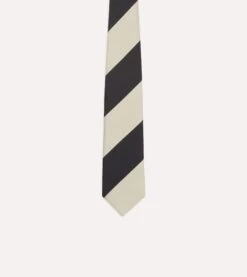 Navy And Ecru Broad Stripe Silk Tipped Tie -Drakes Shop DR1AAN23131 01252 3