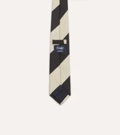 Navy And Ecru Broad Stripe Silk Tipped Tie -Drakes Shop DR1AAN23131 01252 4