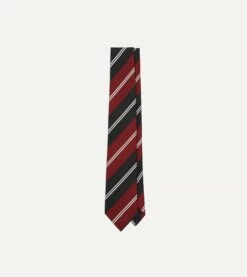 Red, Navy And White Regimental Stripe Mogador Tipped Tie