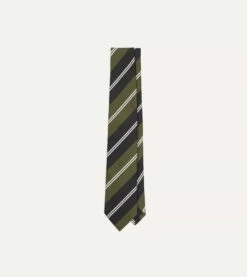 Green, Navy And White Regimental Stripe Mogador Tipped Tie