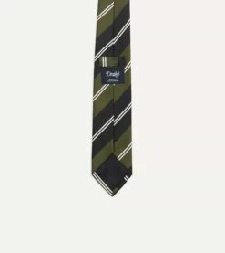 Green, Navy And White Regimental Stripe Mogador Tipped Tie -Drakes Shop DR1AAN23132 02402 4