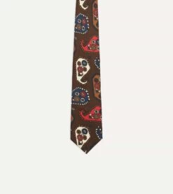 Brown Geometric Paisley Print Twill Silk Tipped Tie 9 Brown Geometric Paisley Print Twill Silk Tipped Tie -Drakes Shop DR1AAN23162 02301 3